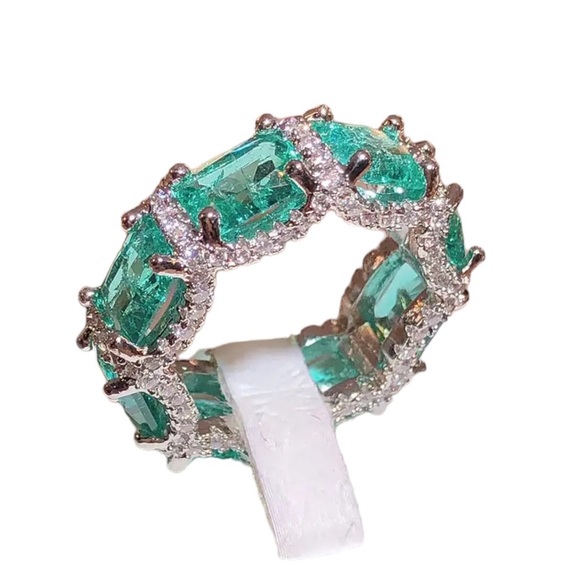 Green Pariba 925 Silver Eternity Ring - Picture 5 of 14